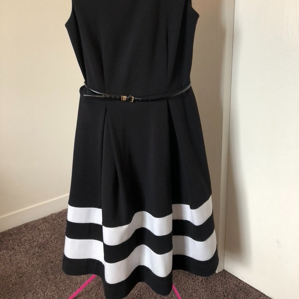 Calvin Klein Black White Stripe Dress 4 S/Medium